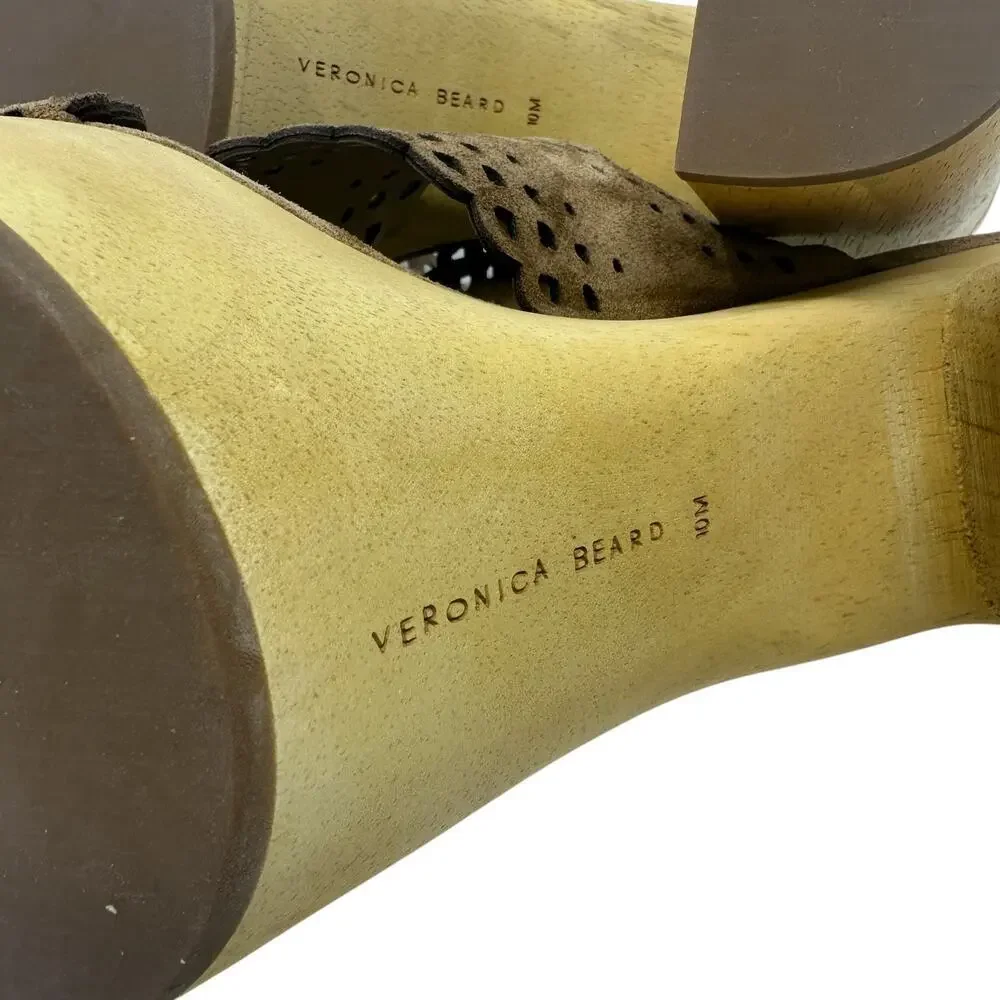Veronica Beard Gaynor Clog Sandals Suede Scalloped Hazelwood Brown Size 10‎